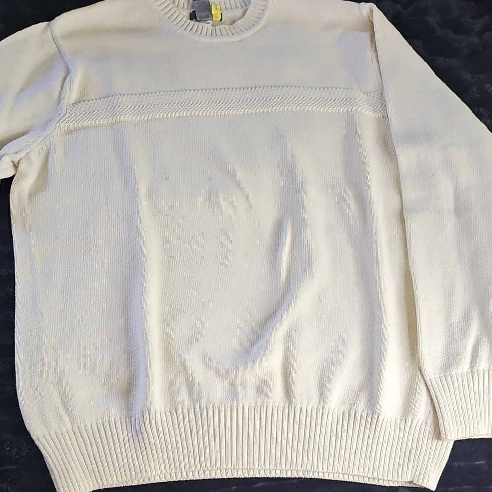 Dockers Cream Crewneck Sweater with Ribbed Details